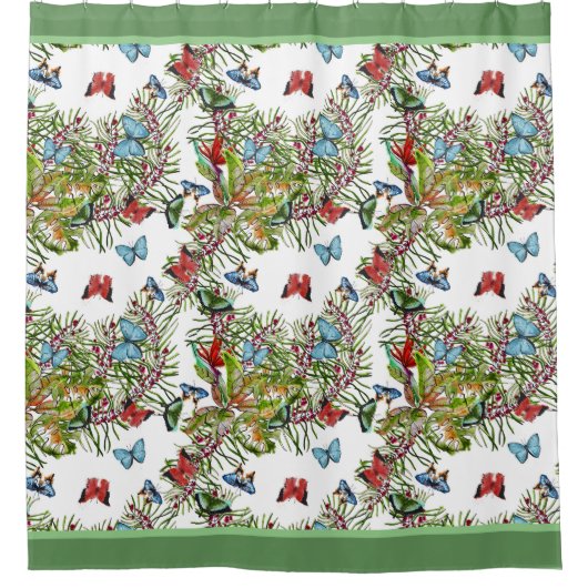 Aquarellmuster mit tropischen Pflanze Schmetterlin Duschvorhang (Vorderseite)