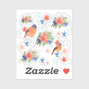 Aquarellmuster mit Vögeln und Blume Aufkleber