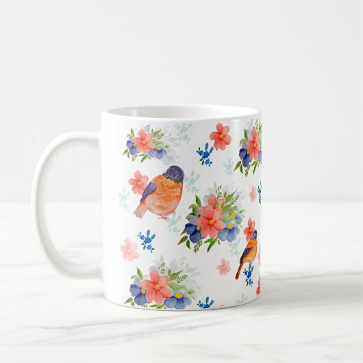 Aquarellmuster mit Vögeln und Blume Kaffeetasse (Links)
