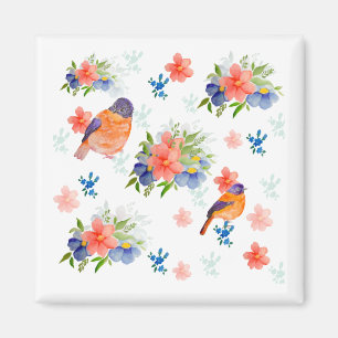 Aquarellmuster mit Vögeln und Blume Magnet