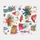 Aquarellmuster mit Weihnachtsschmuck Fleecedecke (Vorderseite (Horizontal))