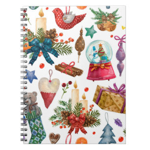 Aquarellmuster mit Weihnachtsschmuck Notizblock