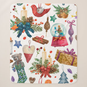 Aquarellmuster mit Weihnachtsschmuck Sherpadecke