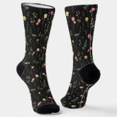 Aquarellmuster mit Wildblumen auf Schwarz Socken (Gewinkelt)