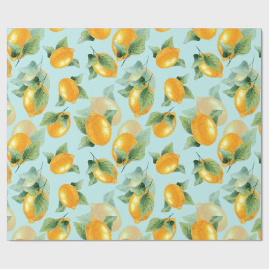 Aquarellmuster mit Zitronen und Blätter. Seamles Geschenkpapier (Flach)