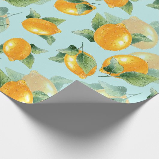Aquarellmuster mit Zitronen und Blätter. Seamles Geschenkpapier (Ecke)