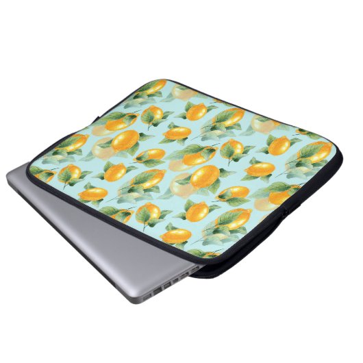 Aquarellmuster mit Zitronen und Blätter. Seamles Laptopschutzhülle (Vorne Knopf)