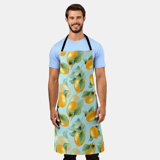 Aquarellmuster mit Zitronen und Blätter. Seamles Schürze (Getragen)