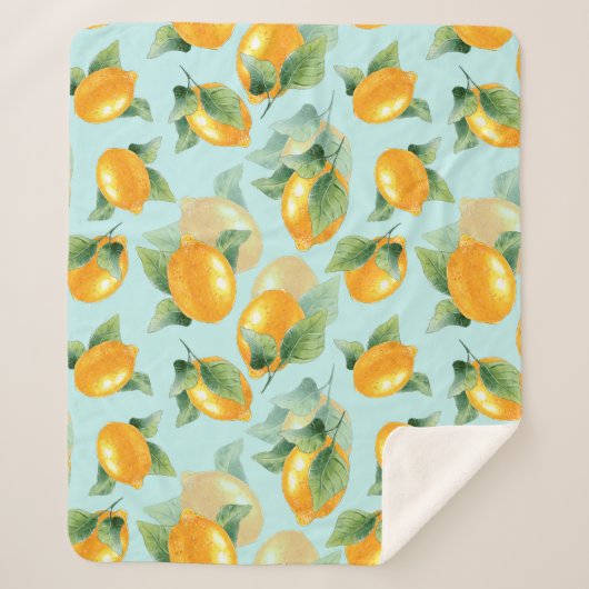 Aquarellmuster mit Zitronen und Blätter. Seamles Sherpadecke (Vorderseite)