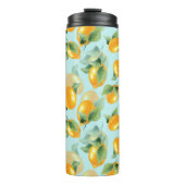 Aquarellmuster mit Zitronen und Blätter. Seamles Thermosbecher (Vorderseite)