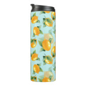 Aquarellmuster mit Zitronen und Blätter. Seamles Thermosbecher (Nach rechts gedreht)