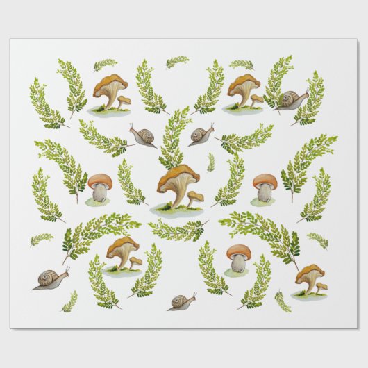 Aquarellmuster - Pilze und Schnecken Geschenkpapier (Flach)