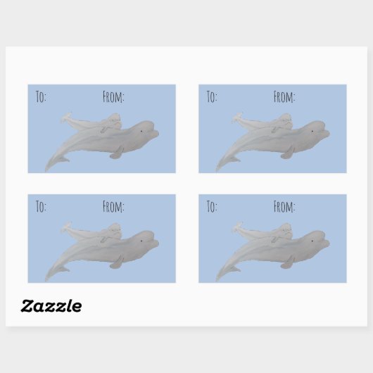 Aquarellmütter Baby Beluga Whale Rechteckiger Aufkleber (Blatt)