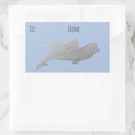 Aquarellmütter Baby Beluga Whale Rechteckiger Aufkleber (Tasche)