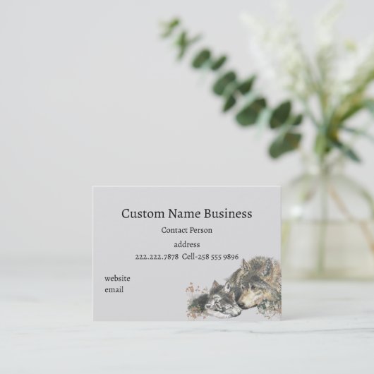 Aquarellmütter oder Pater Wolf mit Cubs Business Visitenkarte (Stehend Vorderseite)