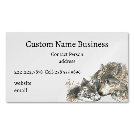 Aquarellmütter oder Pater Wolf mit Cubs Magnetische Visitenkarte (Vorderseite)