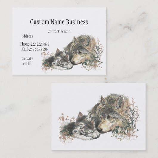 Aquarellmütter oder Pater Wolf mit Cubs Visitenkarte (Vorne/Hinten)