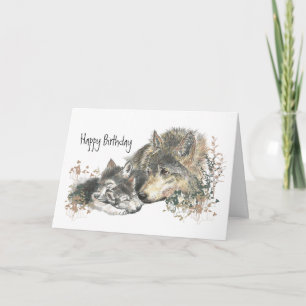Aquarellmütter Wolf & Cubs Mama Happy Geburtstag Karte