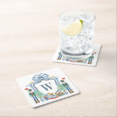 Aquarellnährungsmittel Monogram Wappen Christmas Rechteckiger Pappuntersetzer (Vor Ort)