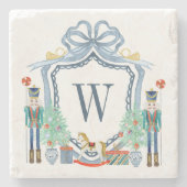Aquarellnährungsmittel Monogram Wappen Christmas Steinuntersetzer (Vorderseite)