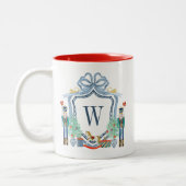Aquarellnährungsmittel Monogram Wappen Christmas Zweifarbige Tasse (Links)