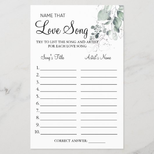 Aquarellname Der Name der Liebe Song Dusche Spielk Flyer (Vorne)