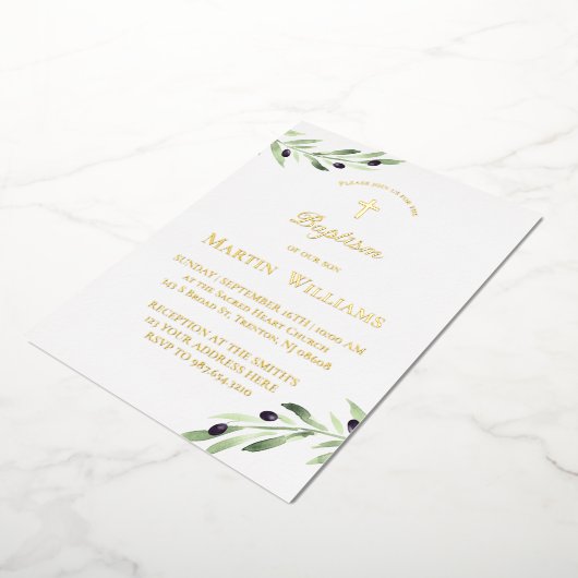 Aquarellnasse Olivenzweig Taufe Folieneinladung (Gedreht)