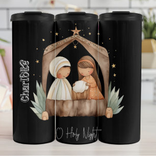 Aquarellnativität oder Heilige Nacht Thermosbecher