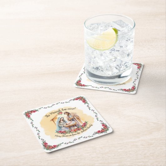 Aquarellnativität und Rose für individuelle Servie Rechteckiger Pappuntersetzer (Vor Ort)