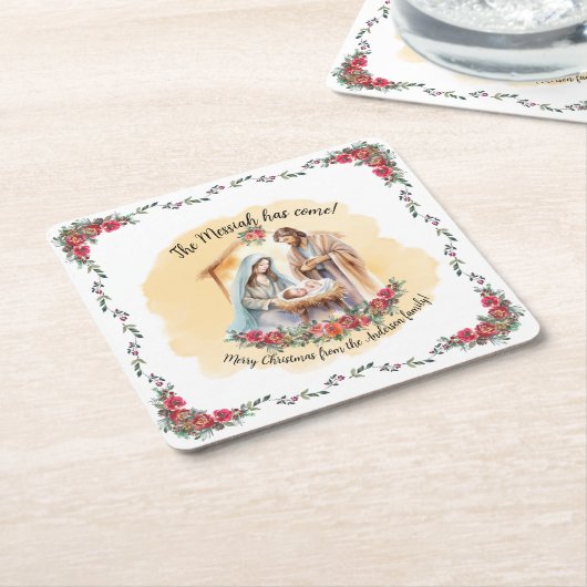 Aquarellnativität und Rose für individuelle Servie Rechteckiger Pappuntersetzer (angewinkelt)