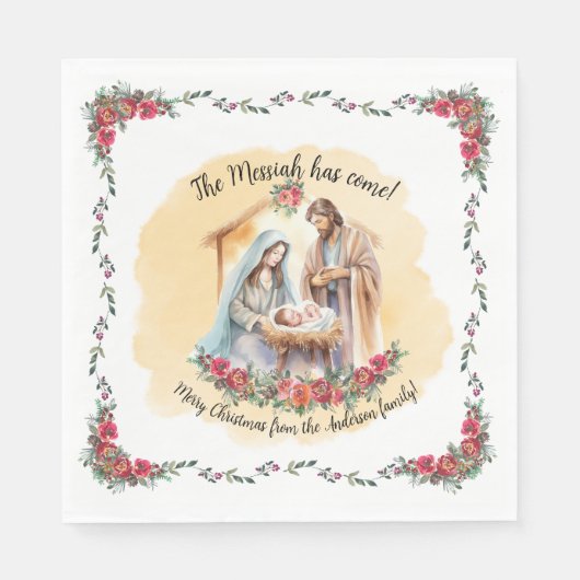 Aquarellnativität und Rose für individuelle Servie Serviette (Vorderseite)