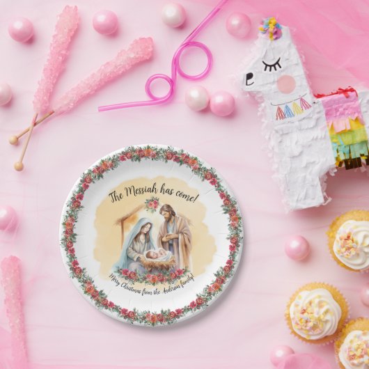 Aquarellnativität und Rose individuell anpassbar Pappteller (Party)