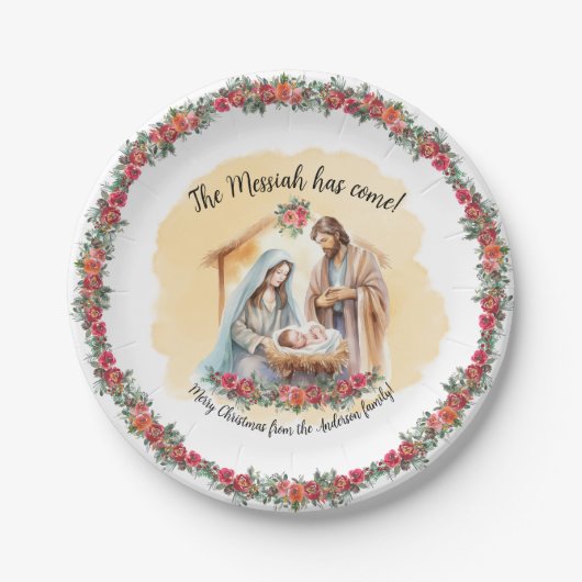 Aquarellnativität und Rose individuell anpassbar Pappteller (Vorderseite)