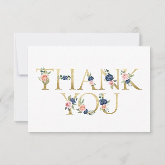 Aquarellnavy & Coral Floral Danke Karte (Vorderseite)