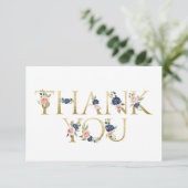 Aquarellnavy & Coral Floral Danke Karte (Stehend Vorderseite)