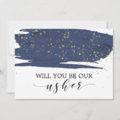 Aquarellnavy & Gold werden Sie unser Usher sein Einladung (Vorderseite)