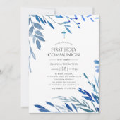 Aquarellnavy-Indizien-Blätter Erste Kommune Einladung (Vorderseite)