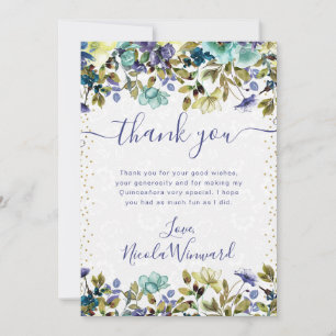 Aquarellnavy und Blue Blumen Quinceanera Dankeskarte