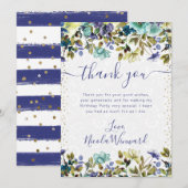 Aquarellnavy und Blume Blumen Geburtstag Dankeskarte (Vorne/Hinten)