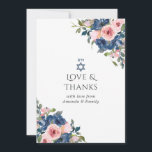 Aquarellnavy und Blush Floral Bat Mitzvah Dankeskarte<br><div class="desc">Trendy rot Rosa und blau blühende Fledermaus mitzvah danke Ihnen Karten anpassbar an Ihre spezifischen.</div>