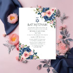 Aquarellnavy und Blush Floral Bat Mitzvah Einladung<br><div class="desc">Trendy blush pink und marineblau florale Fledermaus mitzvah laden zu Ihren Veranstaltungen Besonderheiten.</div>