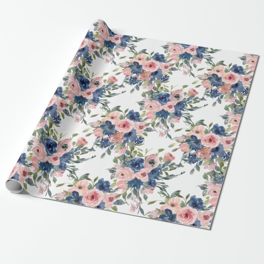 Aquarellnavy und Blush Floral Geschenkpapier (Ungerollt)