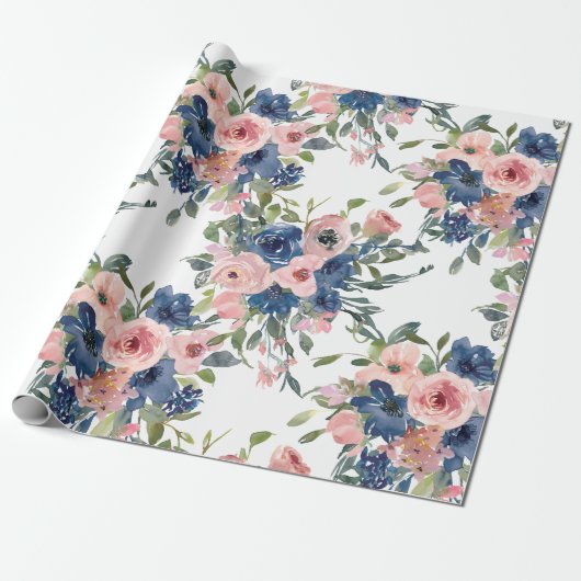 Aquarellnavy und Blush Floral Geschenkpapier (Ungerollt)
