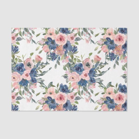 Aquarellnavy und Blush Floral Seidenpapier (Vorderseite)