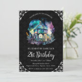 Aquarellnight Fantasy Pavillon 21. Geburtstag Einladung (Stehend Vorderseite)