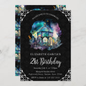 Aquarellnight Fantasy Pavillon 21. Geburtstag Einladung (Vorne/Hinten)