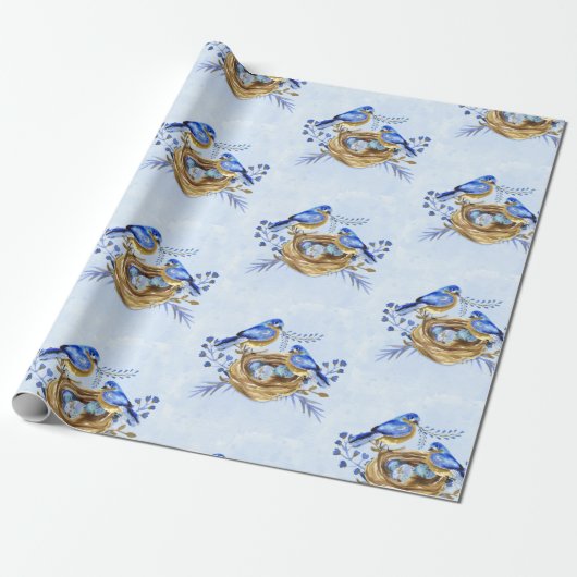 Aquarellnistende Bluebirts Geschenkpapier (Ungerollt)