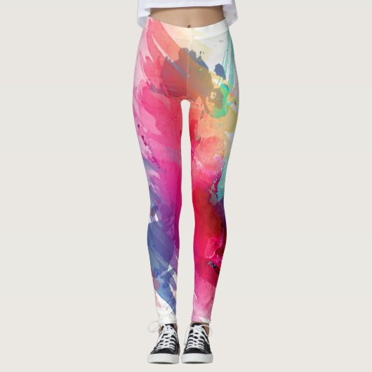Aquarellöl Farbe Farbe Regenbogen Farbe Leinwand P Leggings (Vorderseite)