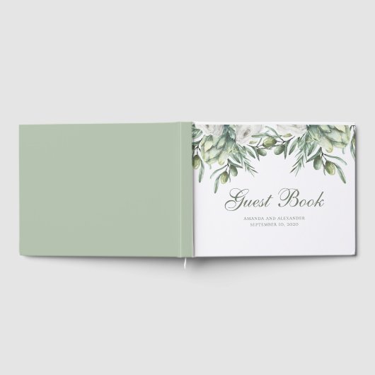 Aquarelloliven. Hochzeit mit Blumen Gästebuch (Voll)