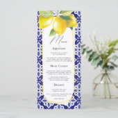 Aquarellon Lemon Mediterranes blaues Tile Menükarte (Stehend Vorderseite)